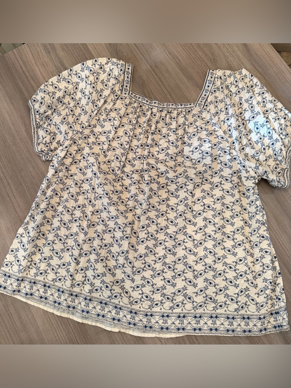 Adorable Women’s Cream Peasant Top with Blue Floral Print-2X - Picture 10 of 10
